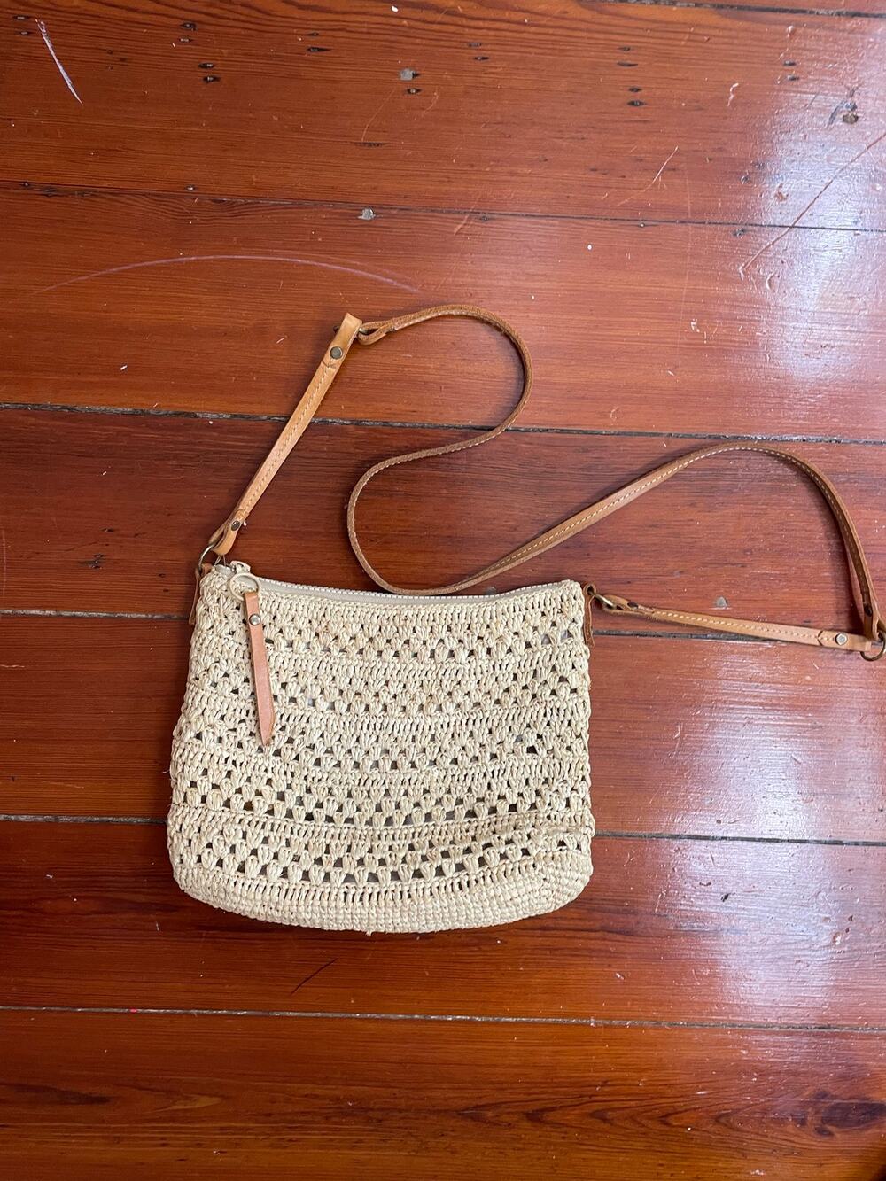 Sans Arcidet Paris Raffia Crochet Leather Crossbody Bag Boho